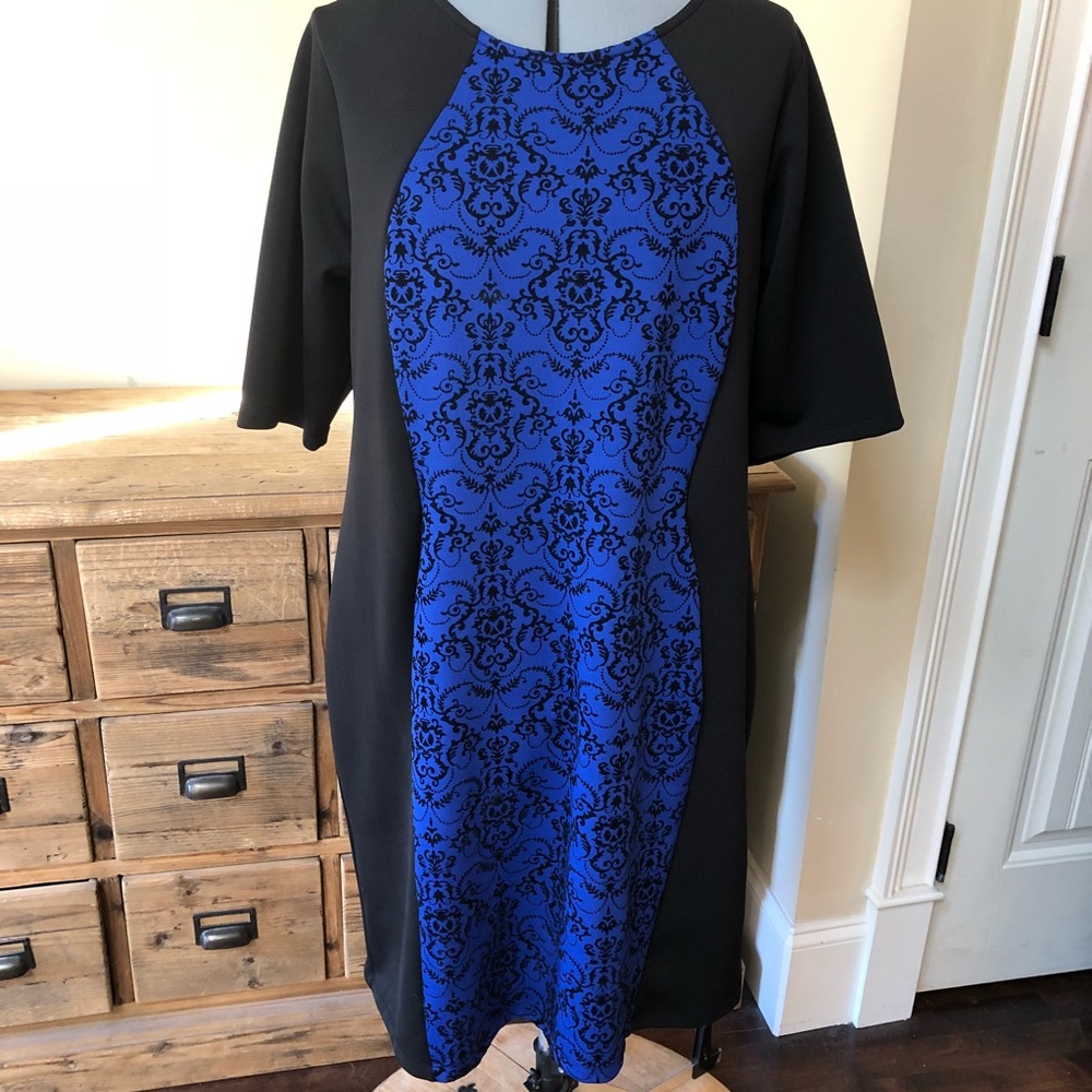 AVENUE Damask Print Black / Blue Dress Sz 18/20